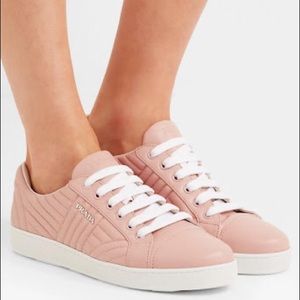 pink and white prada sneakers